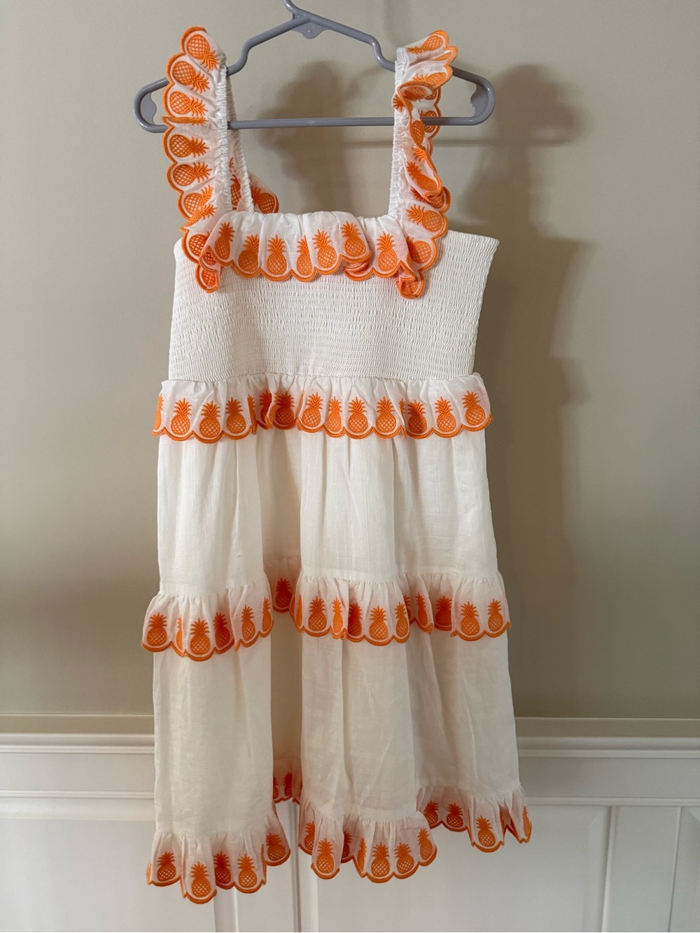 Zimmermann White Dress with Orange Pineapple Embroidery- Tropicana!